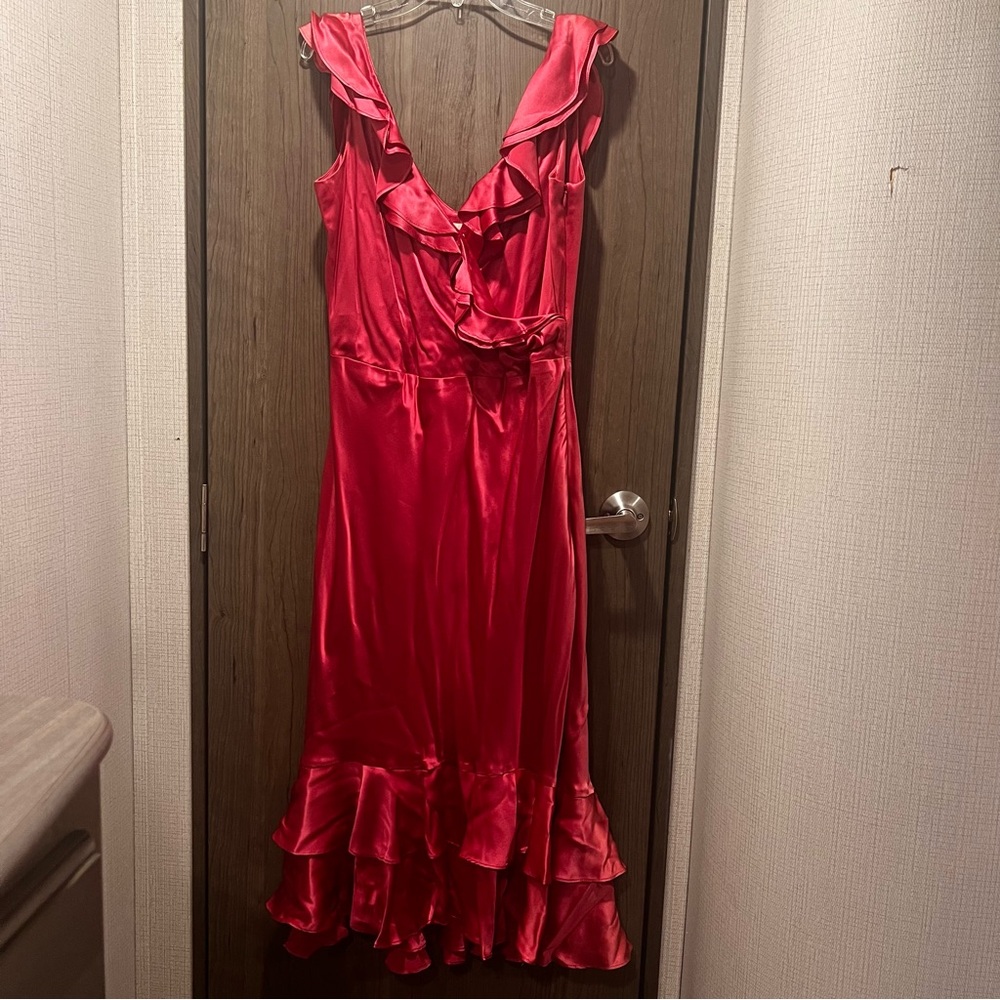Jenny Yoo Collection Satin Ruffle Gown – Size 8 (Rose Red)